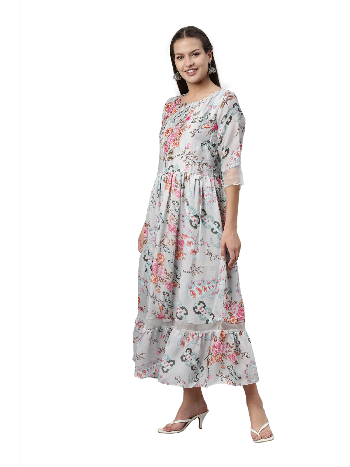 Neeru's Grey Color Satin Fabric Kurta