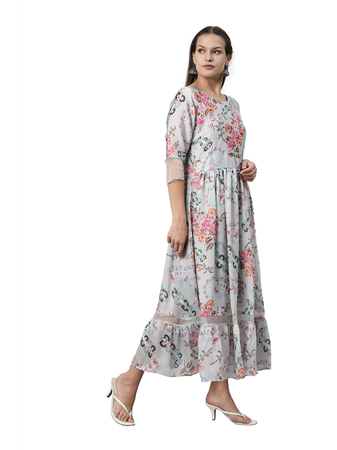 Neerus Grey satin solid kurti - detail view 1
