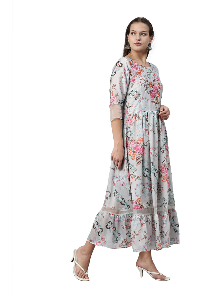 Neerus Grey satin solid kurti - detail view 1