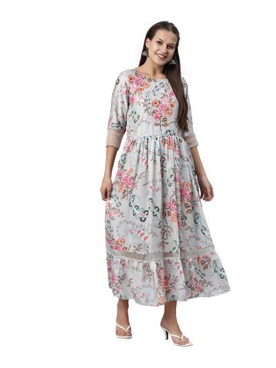 Neeru's Grey Color Satin Fabric Kurta