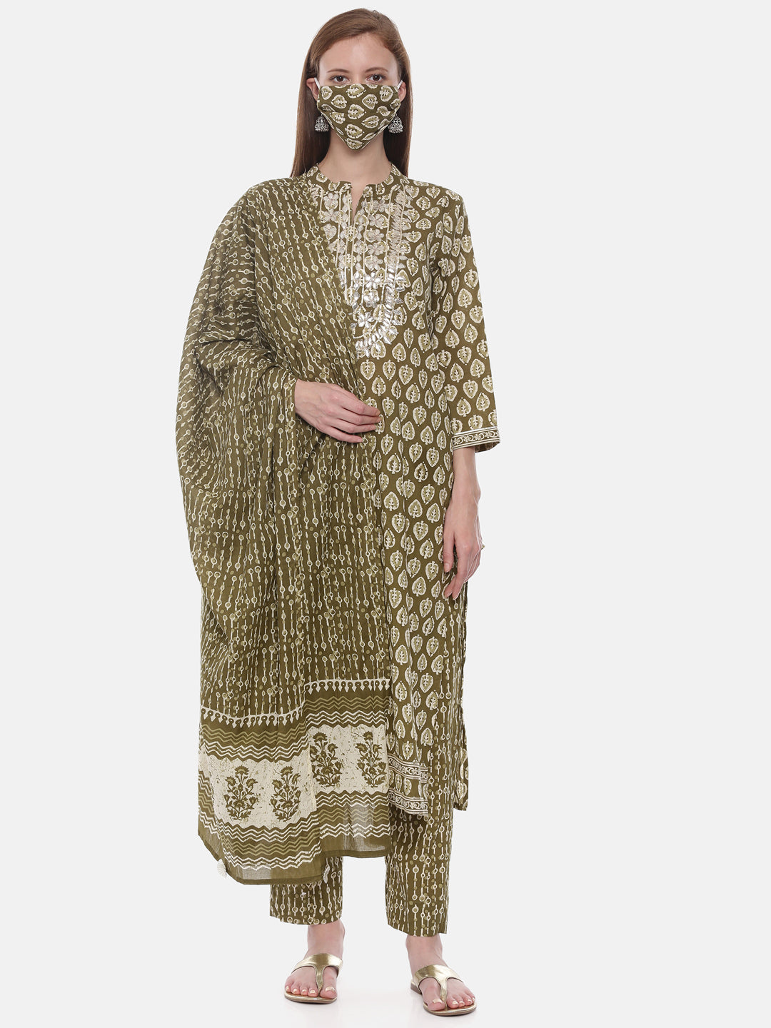 Neerus Mehadi Green Color Cotton Fabric Suit-Pant