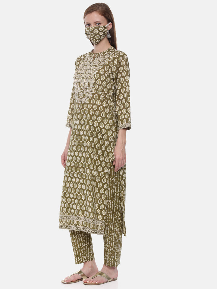 Neerus Mehadi Green Color Cotton Fabric Suit-Pant