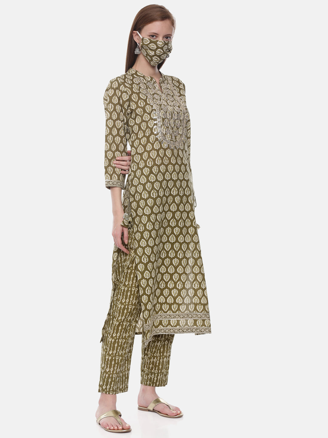 Neerus Mehadi Green Color Cotton Fabric Suit-Pant