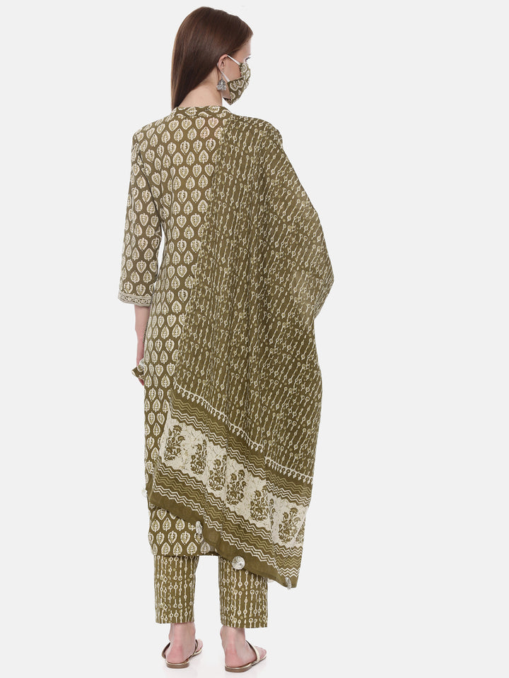 Neerus Mehadi Green Color Cotton Fabric Suit-Pant