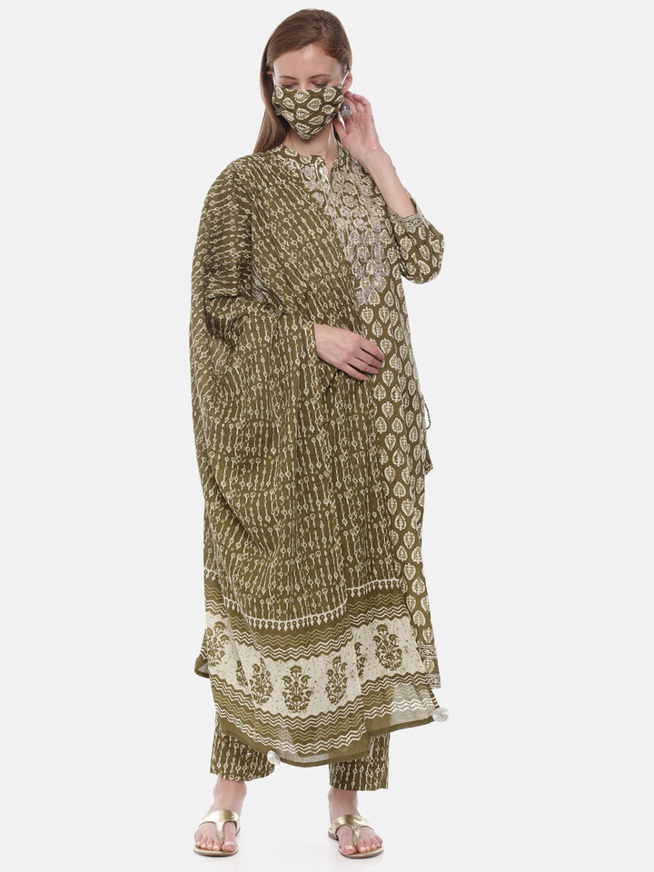 Neerus Mehadi Green Color Cotton Fabric Suit-Pant