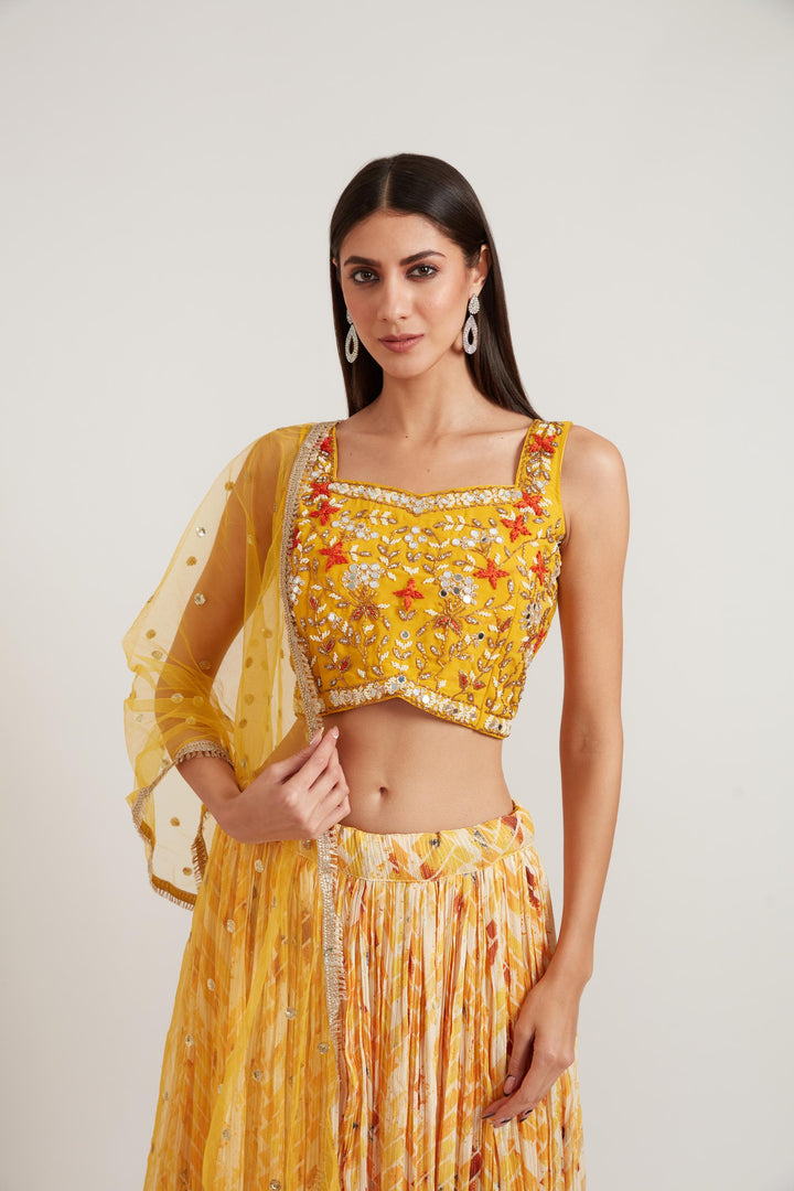 Neerus Yellow Color Georgette Fabric Ghagra Set