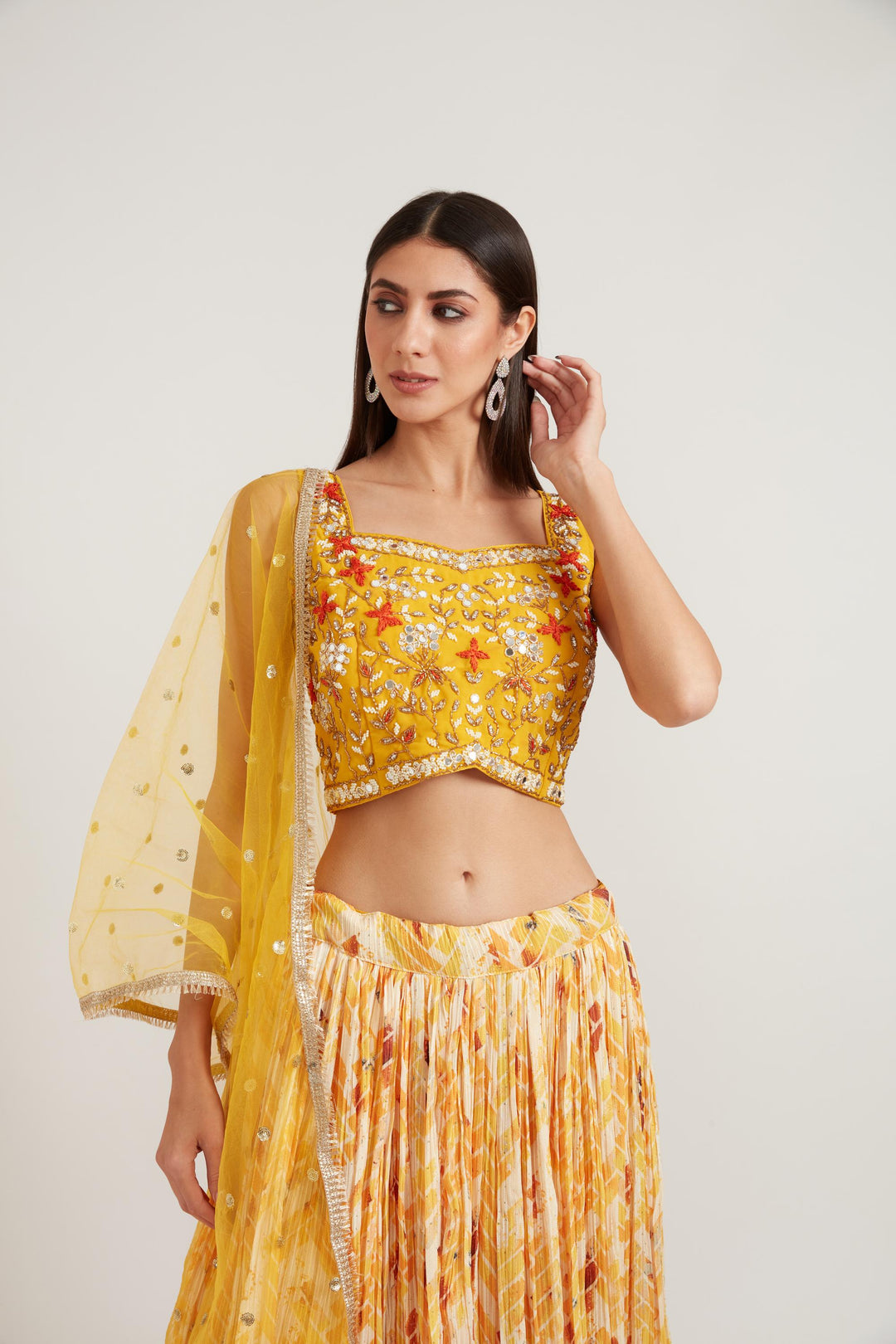 Neerus Yellow Color Georgette Fabric Ghagra Set