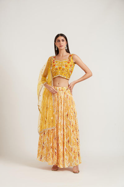 Neeru'S Yellow Color Georgette Fabric Ghagra Set