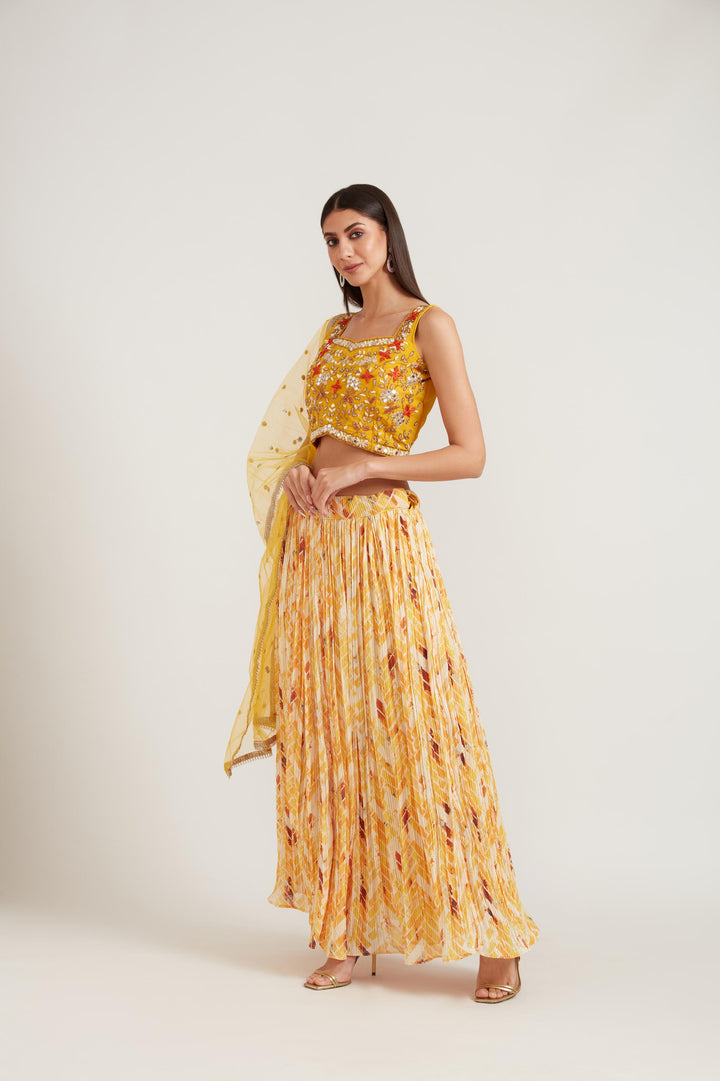 Neerus Yellow Color Georgette Fabric Ghagra Set