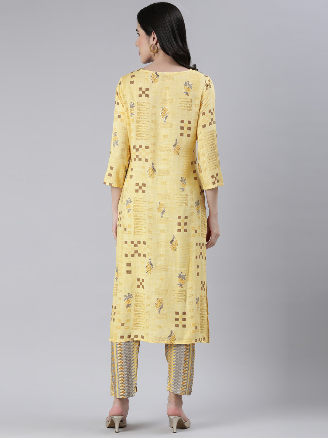 Neerus Yellow Viscose Rayon Embroidered Kurta Set - side view