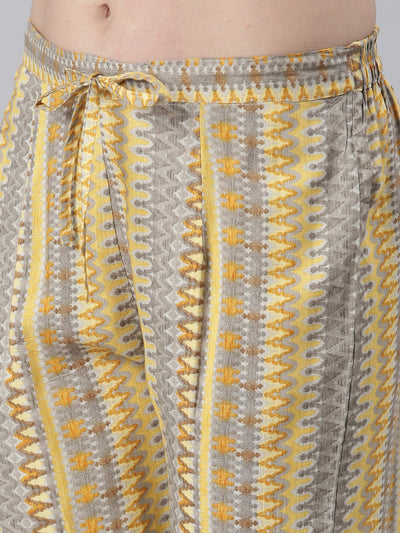 Neerus Women  Yellow Embroidered Calf Length Kurta And Trousers