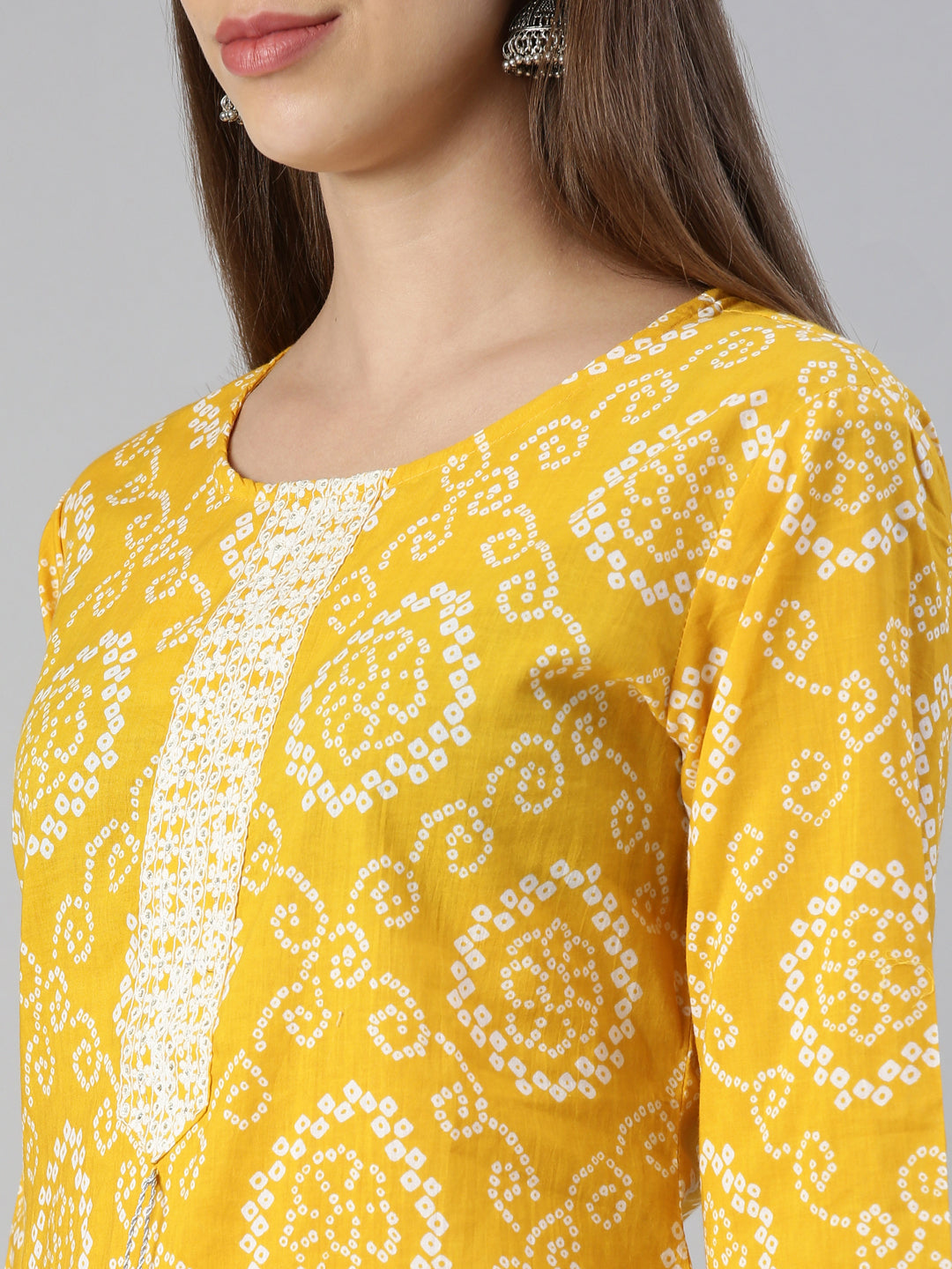 Neerus Women Mustard Printed Calf Length Kurta And Palazzos With Dupatta