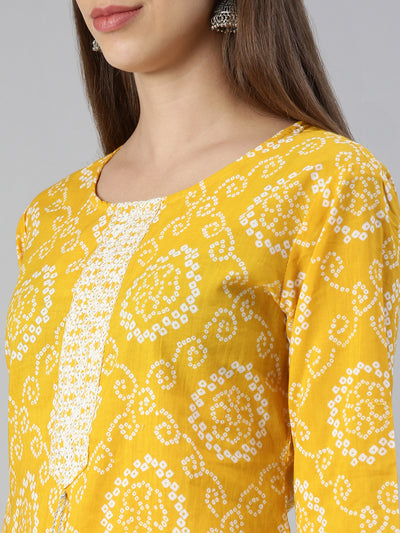 Neerus Women  Mustard Printed Calf Length Kurta And Palazzos With Dupatta