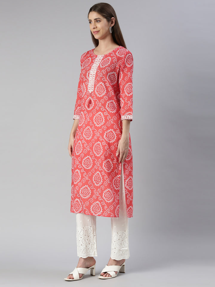 Neerus Women Red Printed Calf Length Kurta And Palazzos With Dupatta