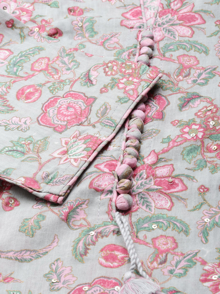 Neerus Women Grey Printed Calf Length Kurta And Trousers