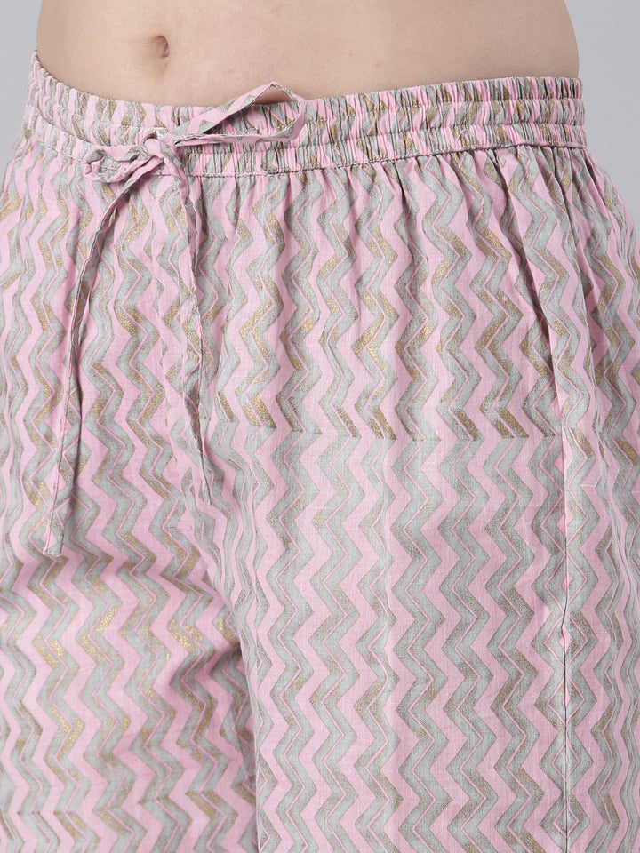 Neerus Women Grey Printed Calf Length Kurta And Trousers