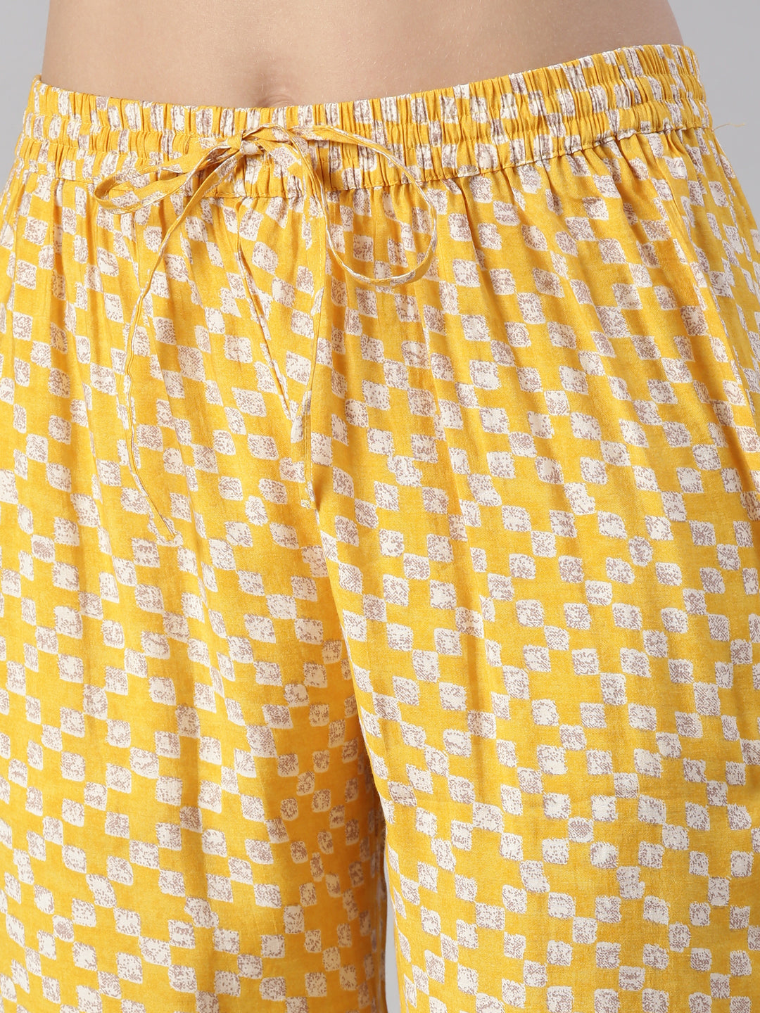Neerus Women  Yellow Yoke Design Calf Length Kurta And Trousers With Dupatta