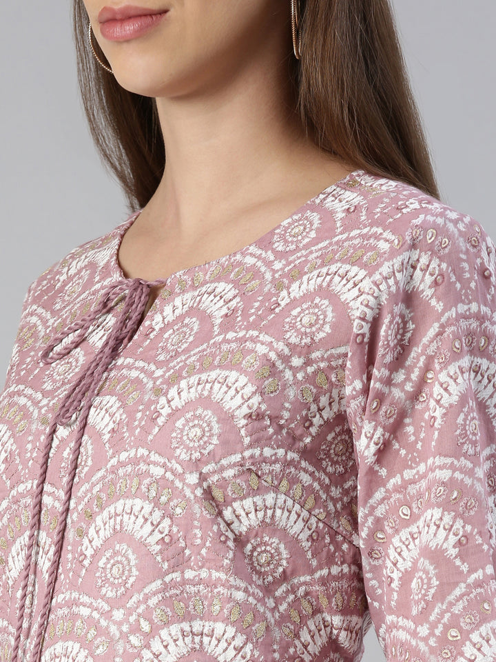 Neerus Pink solid straight kurta set with trouser and dupatta - detail view 1