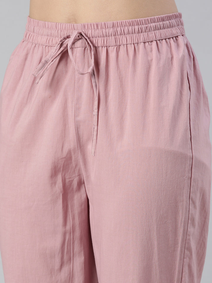 Neerus Pink solid straight kurta set with trouser and dupatta - detail view 3