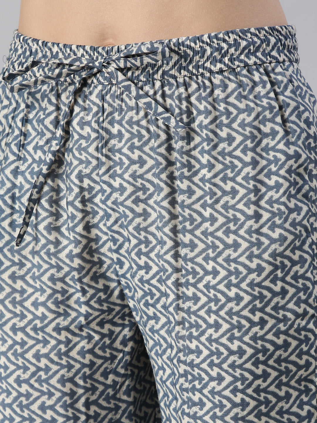 Neerus Blue printed kurta set with trouser and dupatta - detail view 3