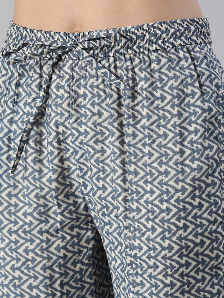 Neerus Blue printed kurta set with trouser and dupatta - detail view 3