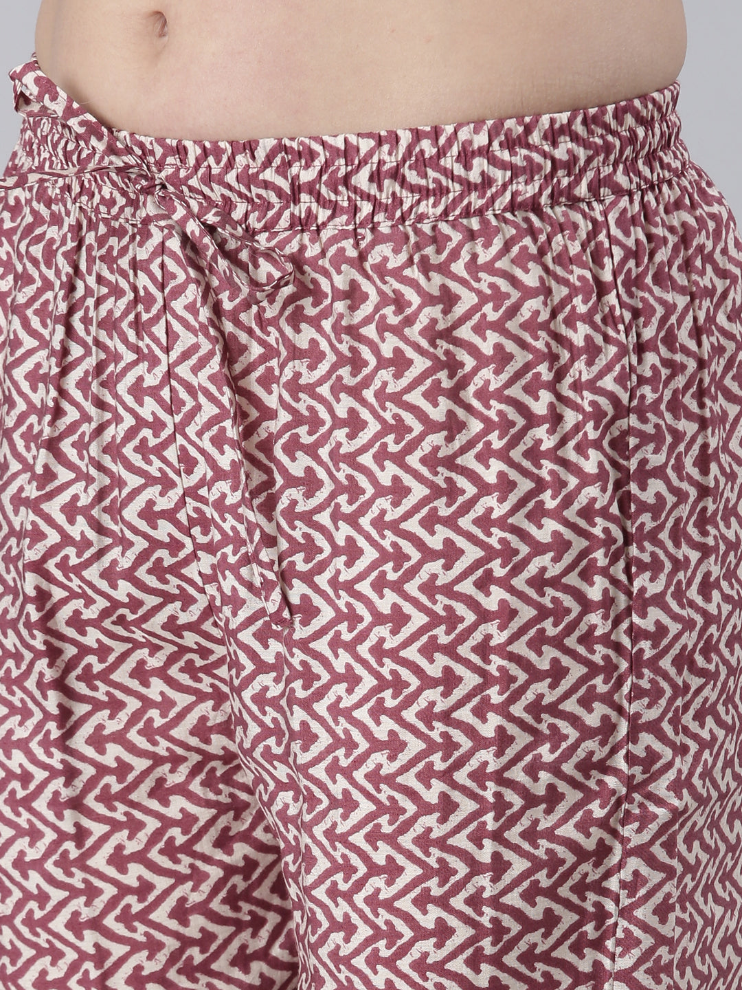 Neerus Women  Wine Printed Calf Length Kurta And Trousers With Dupatta