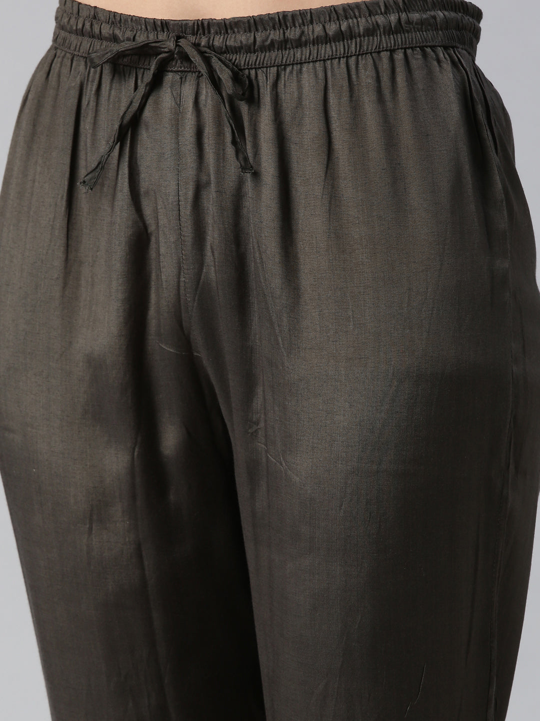 Neerus Women  Olive Yoke Design Calf Length Kurta And Trousers With Dupatta