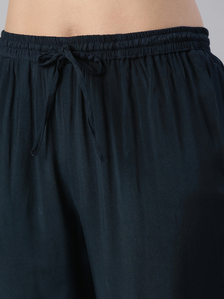 Neerus Blue embroidered kurta set with peacock yoke design - detail view 3
