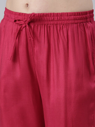 Neerus Women  Rani Pink Yoke Design Calf Length Kurta And Trousers With Dupatta