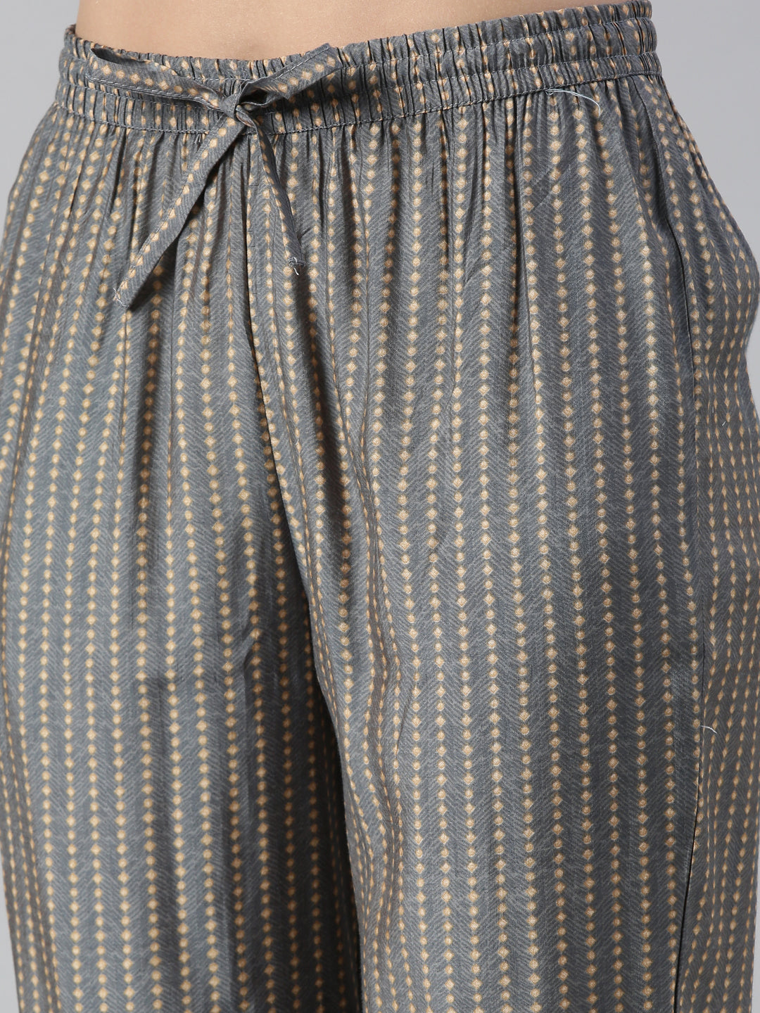 Neerus Women Grey Solid Calf Length Kurta And Trousers With Dupatta