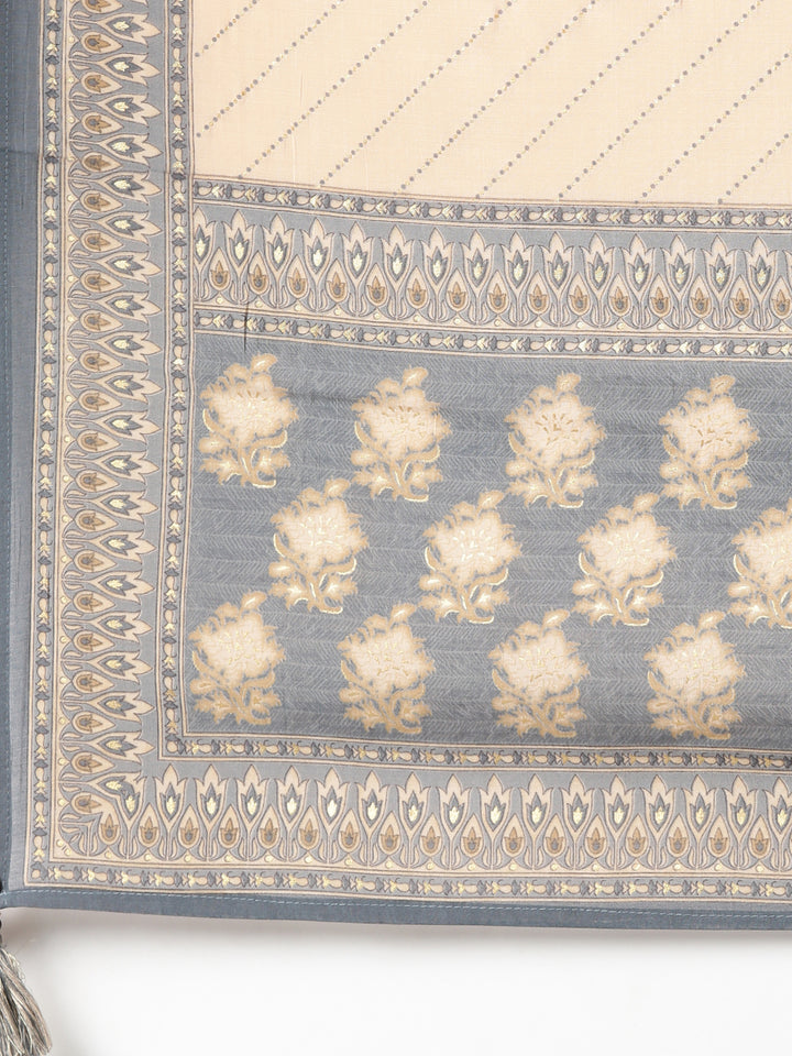 Neerus Women Grey Solid Calf Length Kurta And Trousers With Dupatta