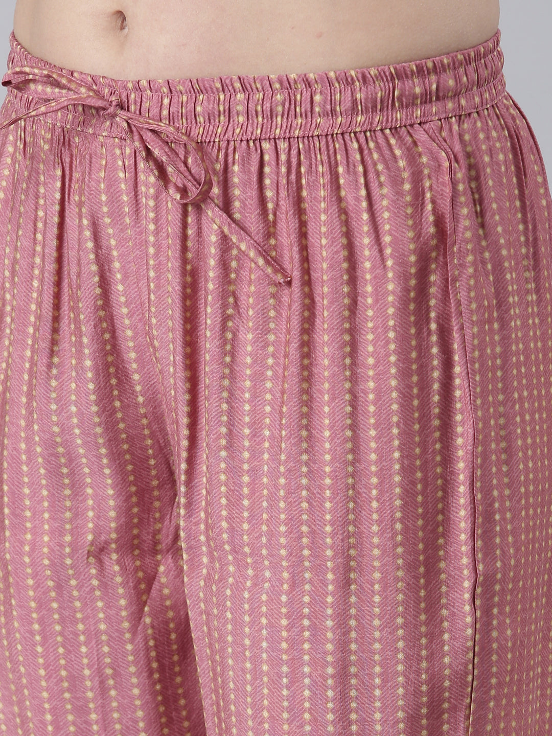 Neerus Pink solid straight kurta set with trouser and dupatta - detail view 3
