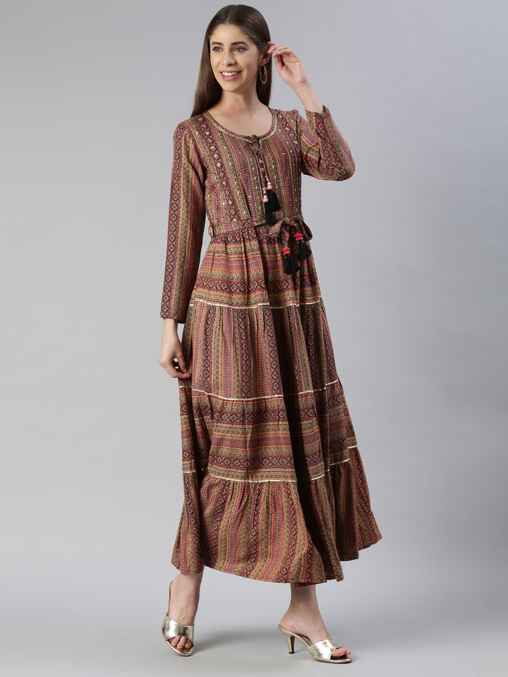Neerus Multi Maxi Casual Printed Dresses