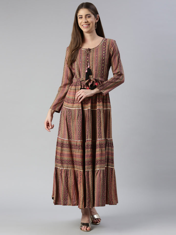Neerus Multi Maxi Casual Printed Dresses