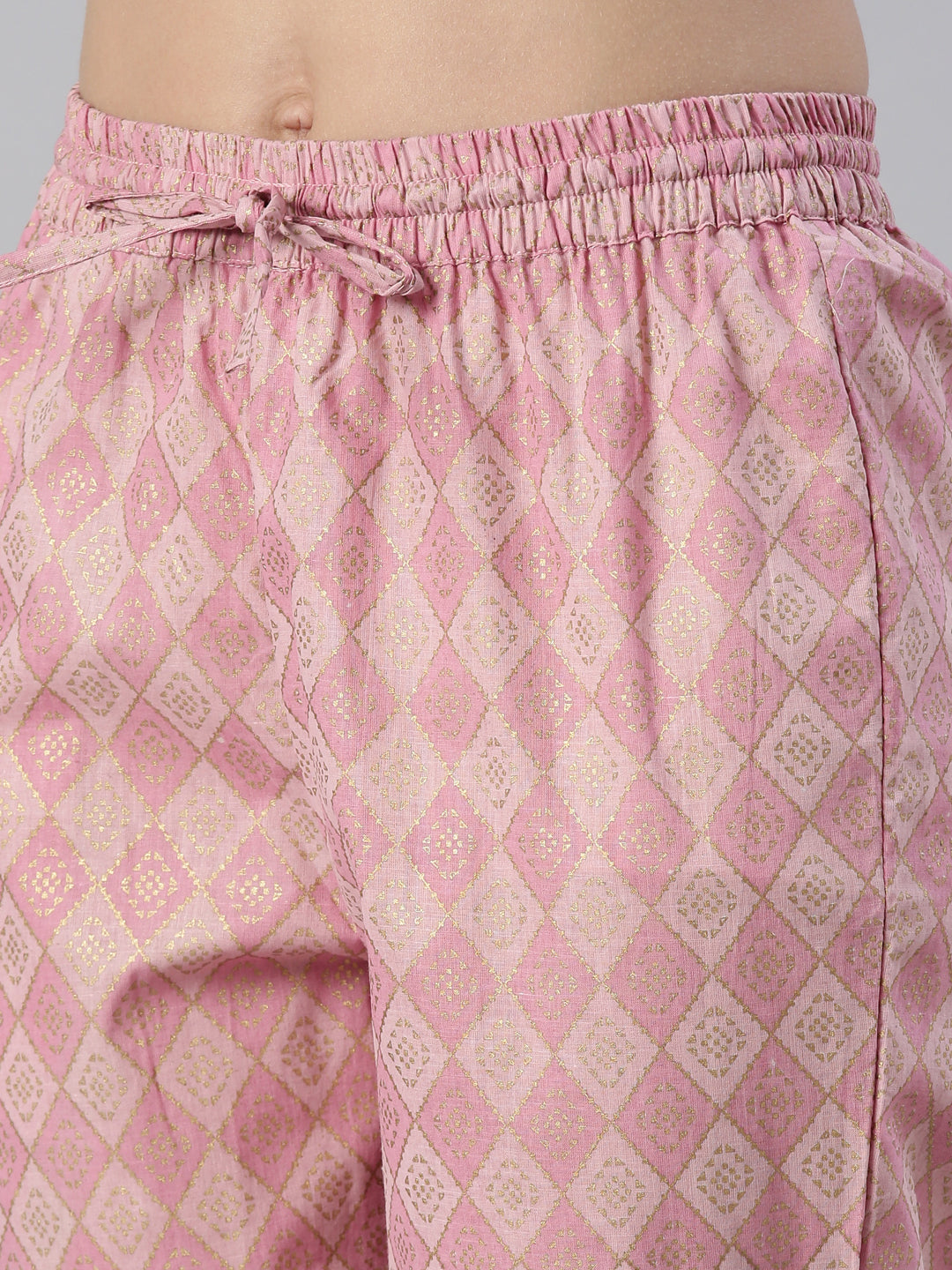Neerus Pink printed straight kurta set with trousers - detail view 3