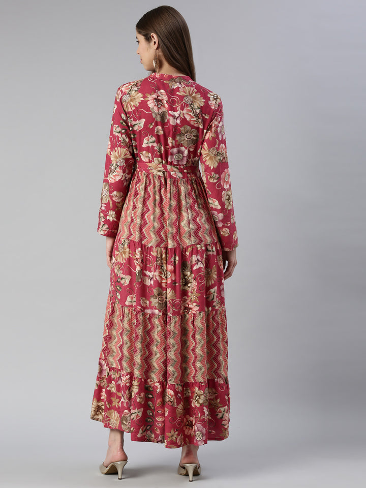 Neerus Pink printed maxi dress - side view