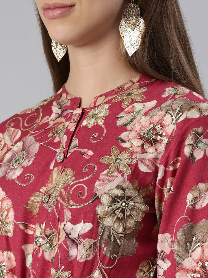 Neerus Pink printed maxi dress - detail view 1