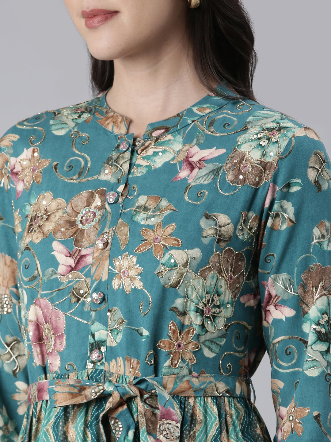 Neerus Green Maxi Casual Printed Dresses