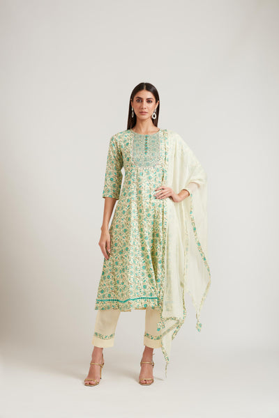 Neeru's Lemon Color Cotton Fabric Suit Set