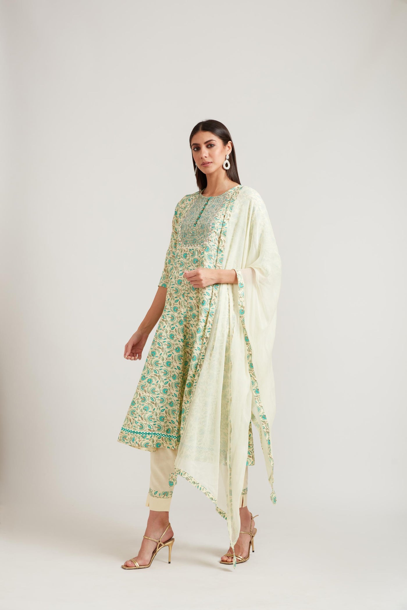 Neeru's Lemon Color Cotton Fabric Suit Set