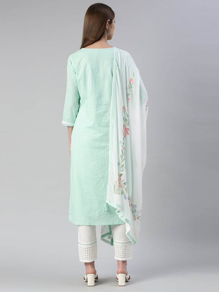 Neerus Green printed kurta set with trouser and dupatta - side view