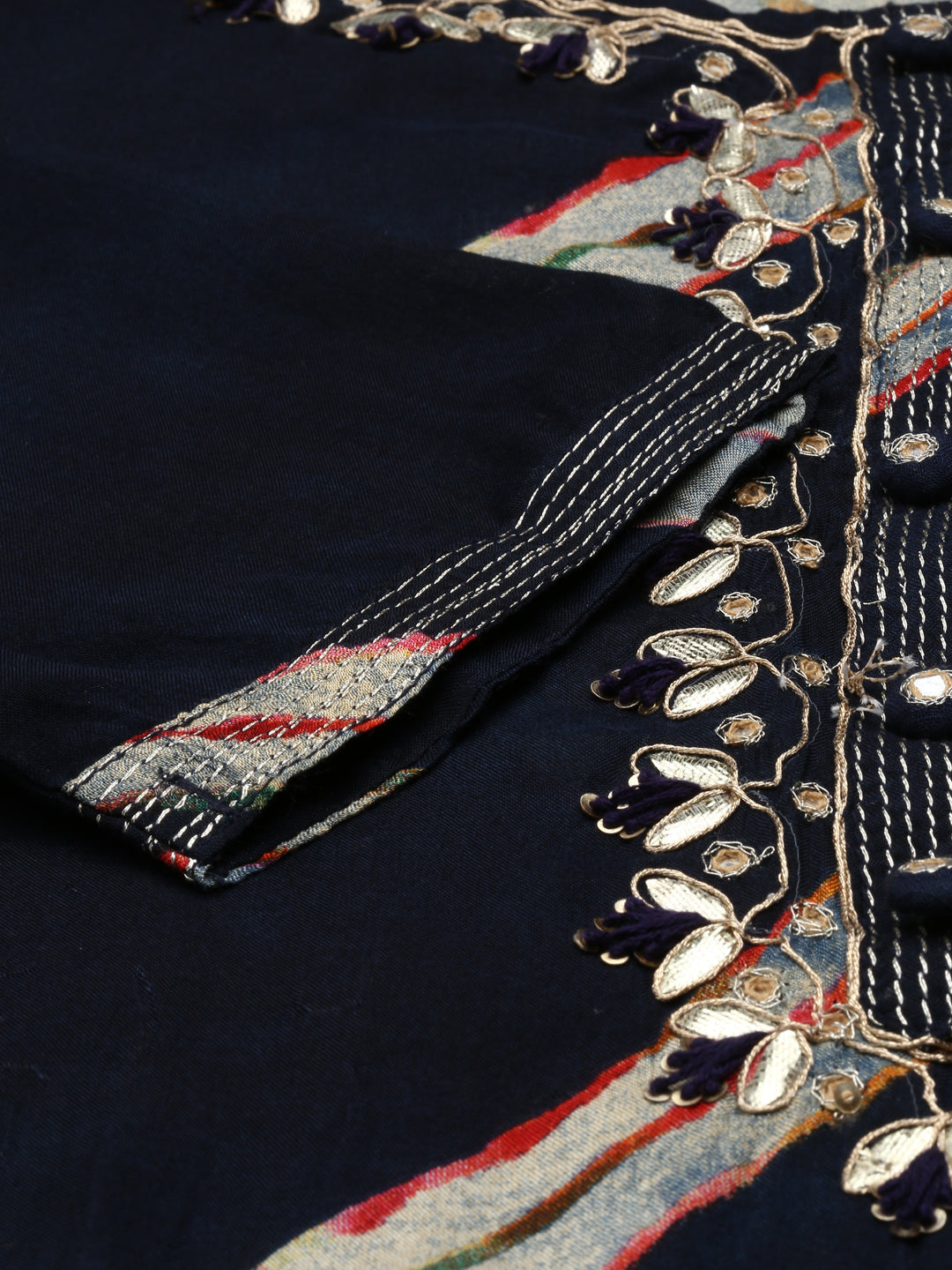 Neerus Navy Blue Regular Calf Length Solid Kurta Solid Sharara With Dupatta