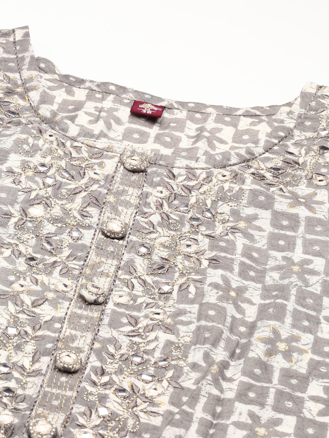 Neerus Grey Regular Knee Length Printed Kurta Printed Trousers Na