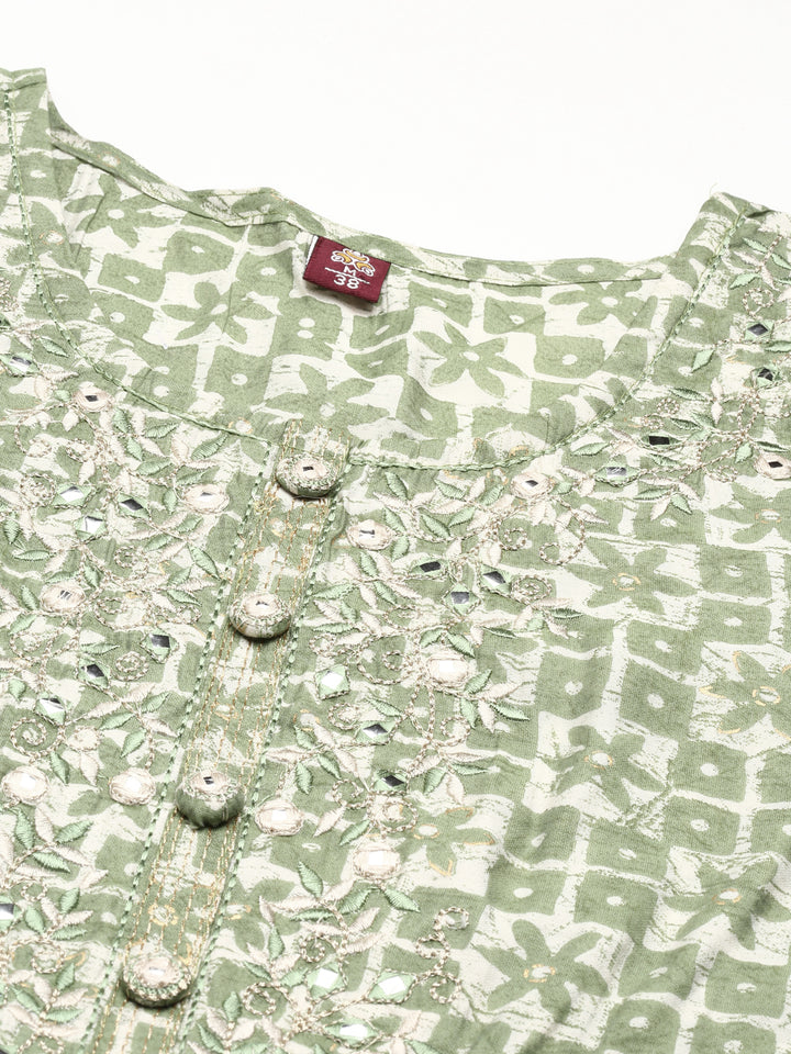 Neerus Green printed kurta set with trouser - detail view 3