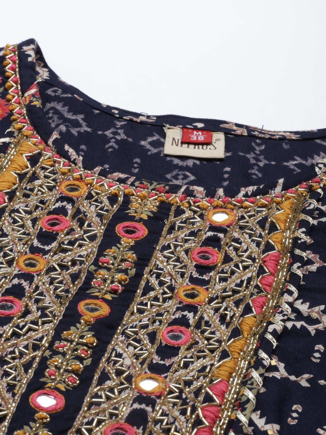 Neerus Navy Blue Color Slub Rayon Fabric Kurta