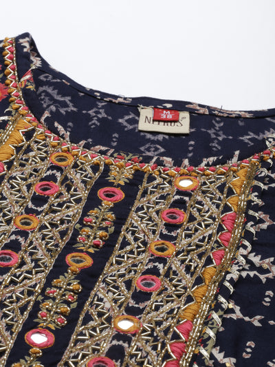 Neeru'S Navy Blue Color Slub Rayon Fabric Kurta