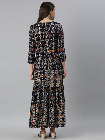 Neeru'S Navy Blue Color Slub Rayon Fabric Kurta