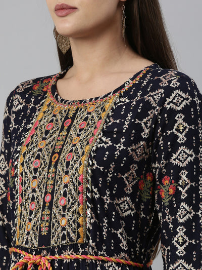 Neeru'S Navy Blue Color Slub Rayon Fabric Kurta