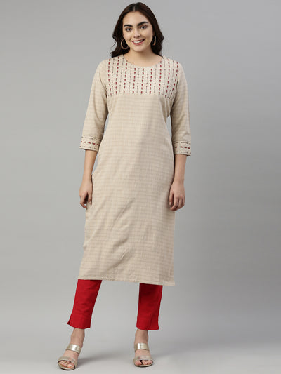 Neeru's Beige Color Cotton Fabric Kurta