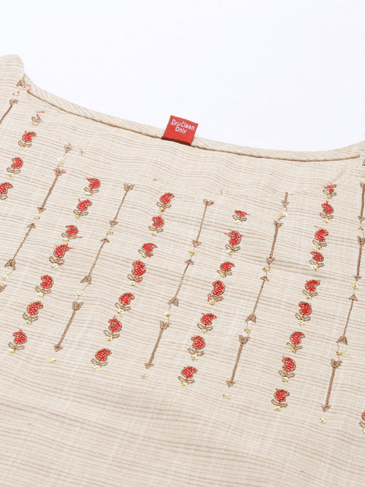 Neerus Beige Color Cotton Fabric Kurta